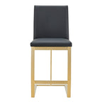 Frankie - Modern Dark Grey Vegan Lether + Antique Brass Counter Stool
