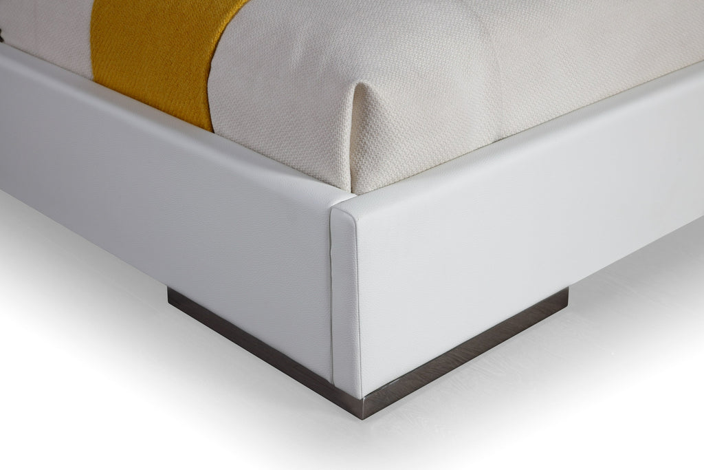 Eastern King Cartier - Modern White Vegan Leather + Stainless Steel Bed - Modern White Vegan Leather + Stainless Steel Bed