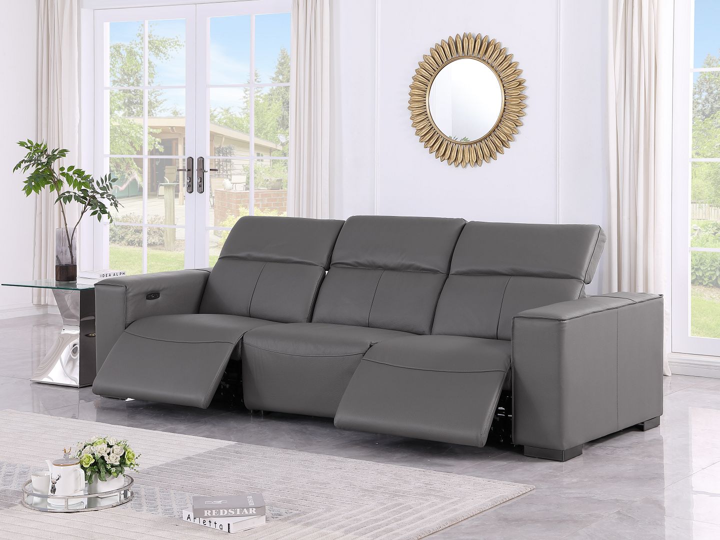 1208 Genuine Leather Triple Power Reclining Sofa