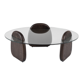 Buxton - Mid-Century Modern Glass + Dark Walnut Coffee Table