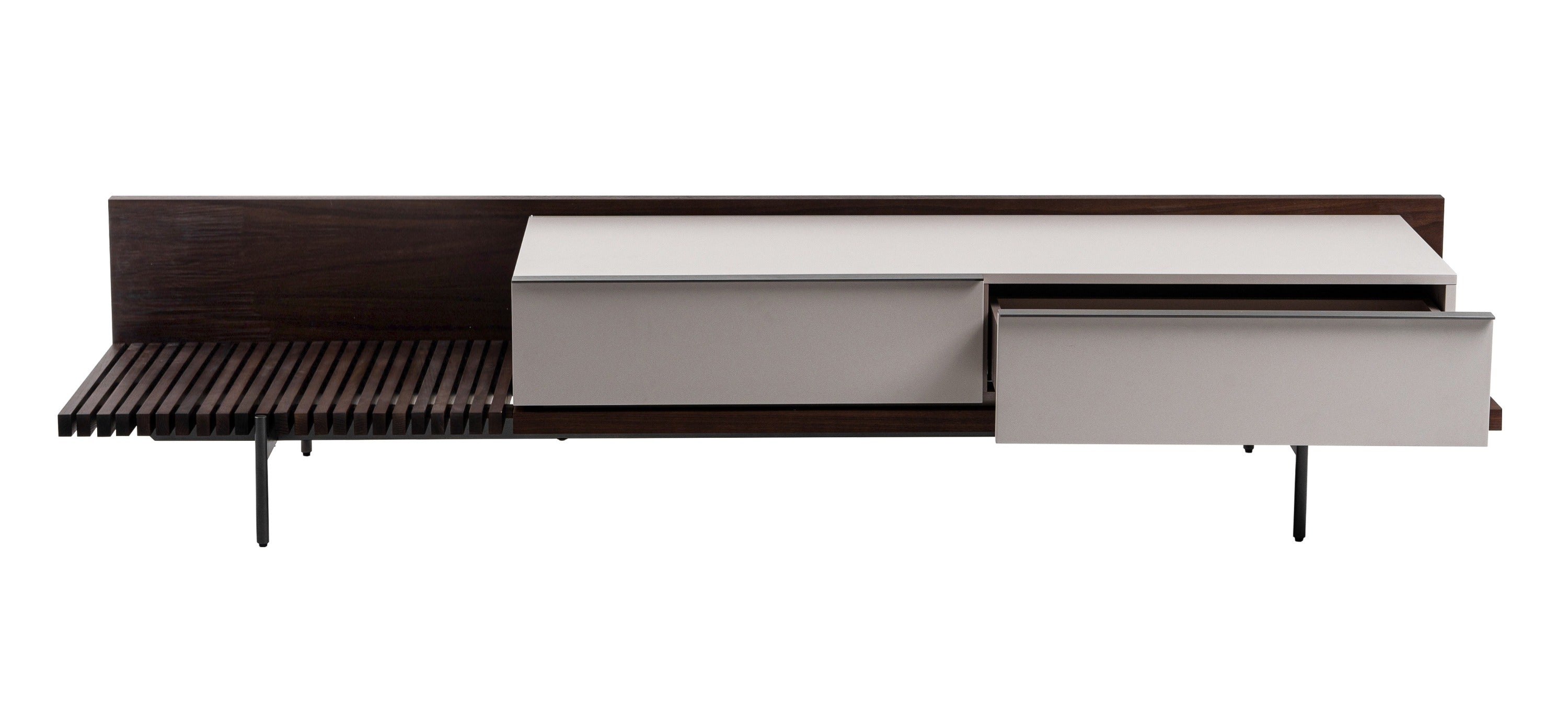 Colima - Modern Matte Beige + Walnut TV Stand