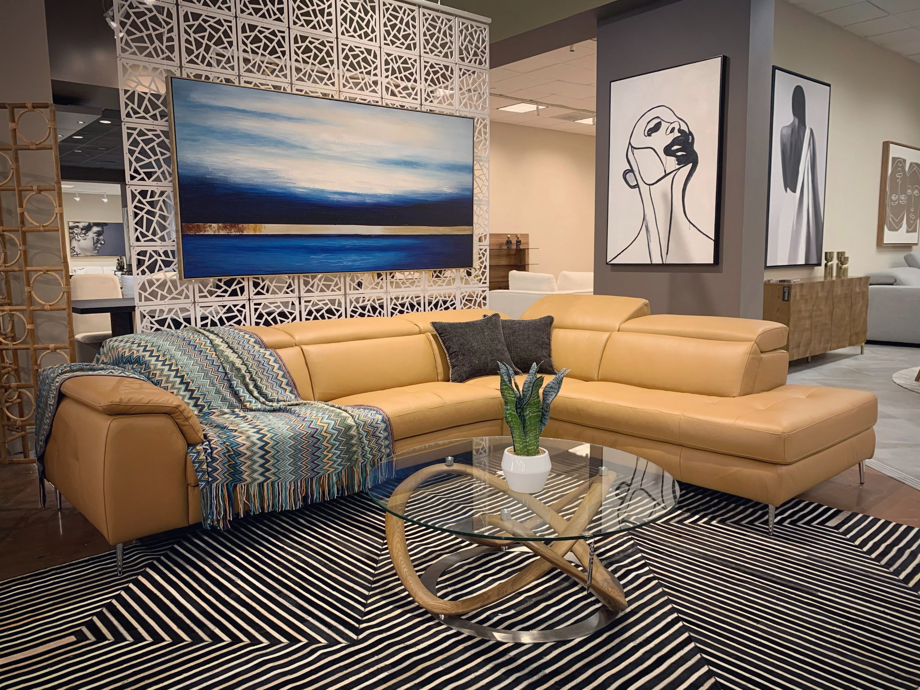 Michele - Modern Glass + Walnut Coffee Table