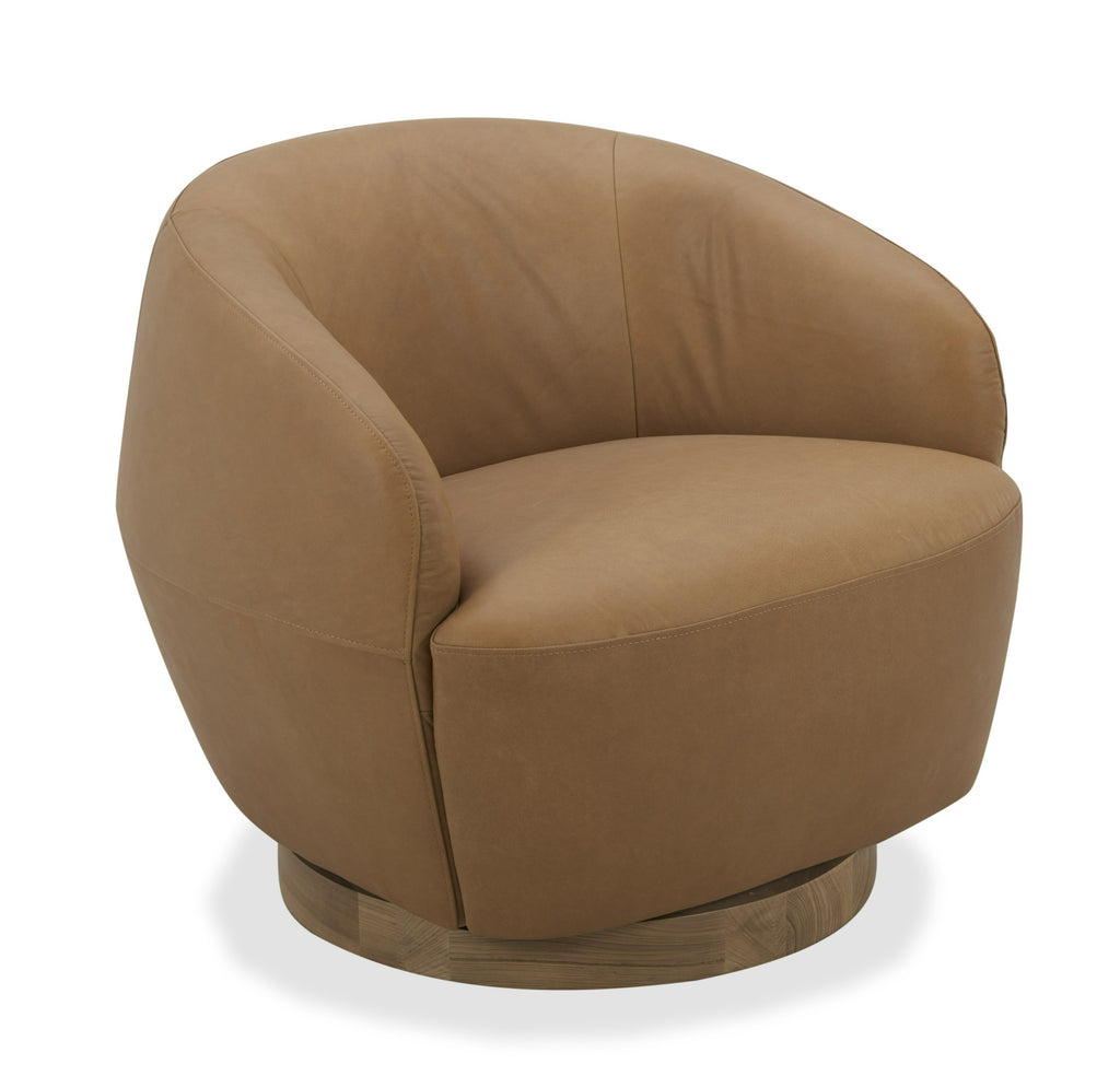 Agatha - Modern Tan Leather Swivel Accent Chair