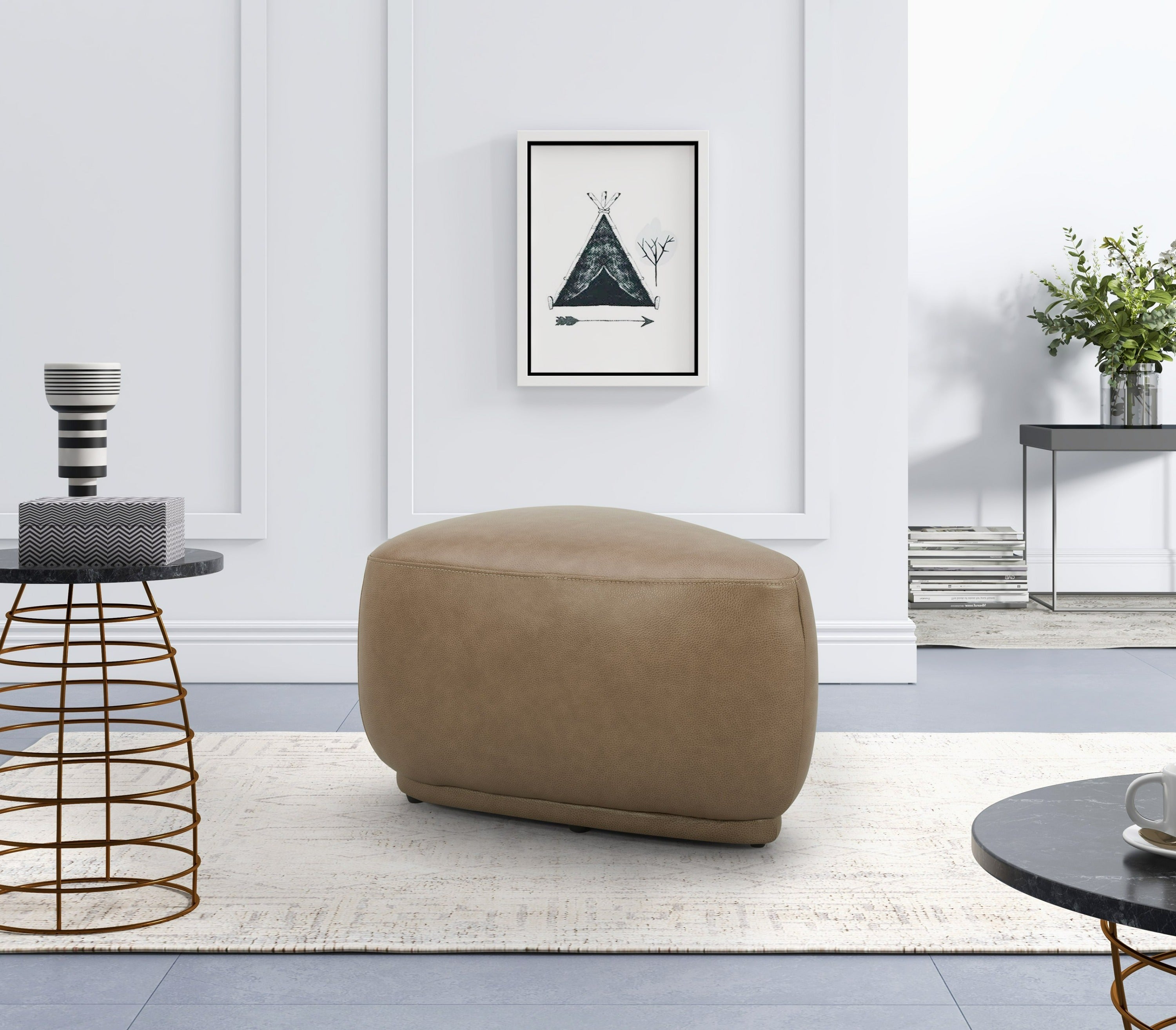 Kinsey - Modern Tan Leather Small River Rock Ottoman