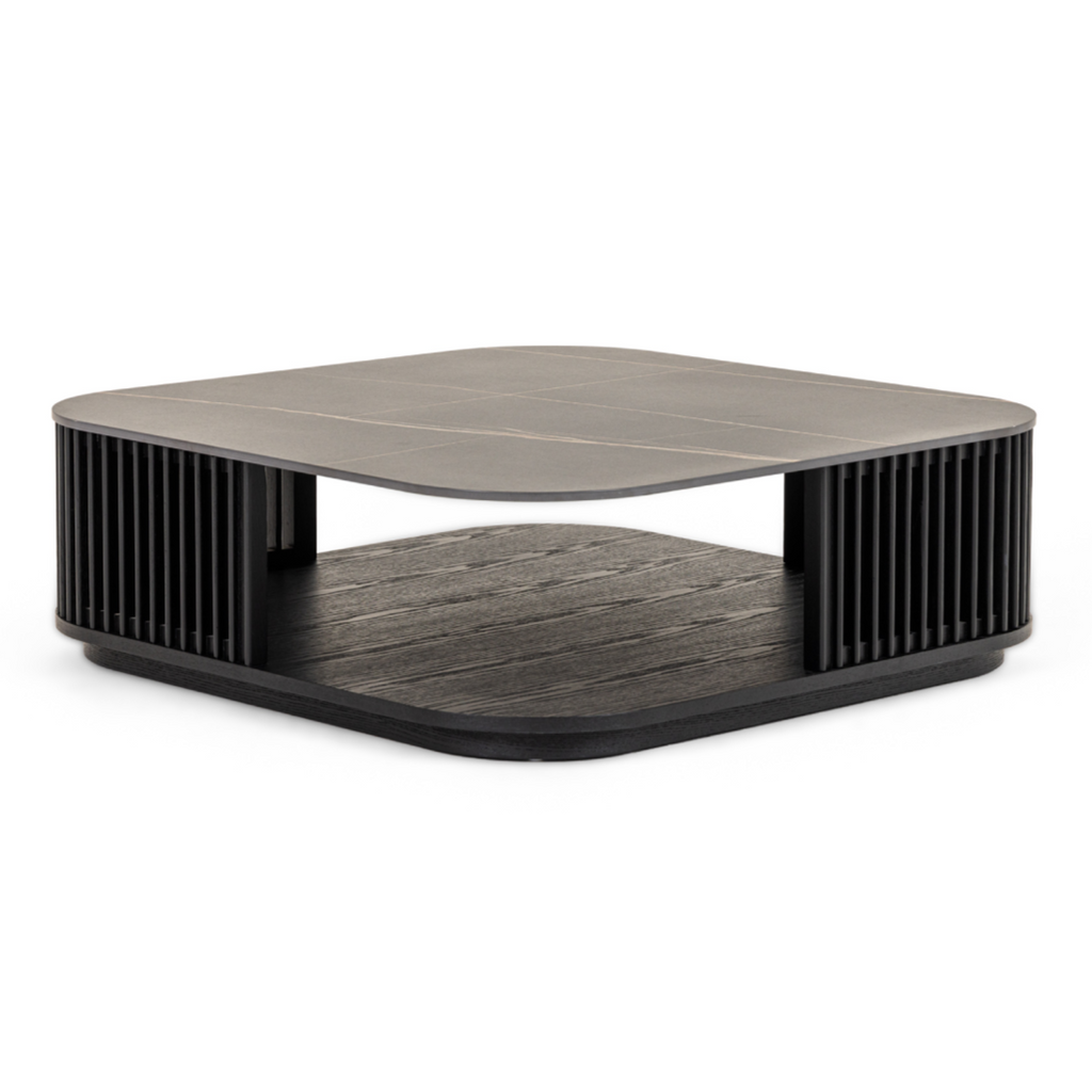 Chip - Modern Black Ceramic + Black Ash Square Coffee Table