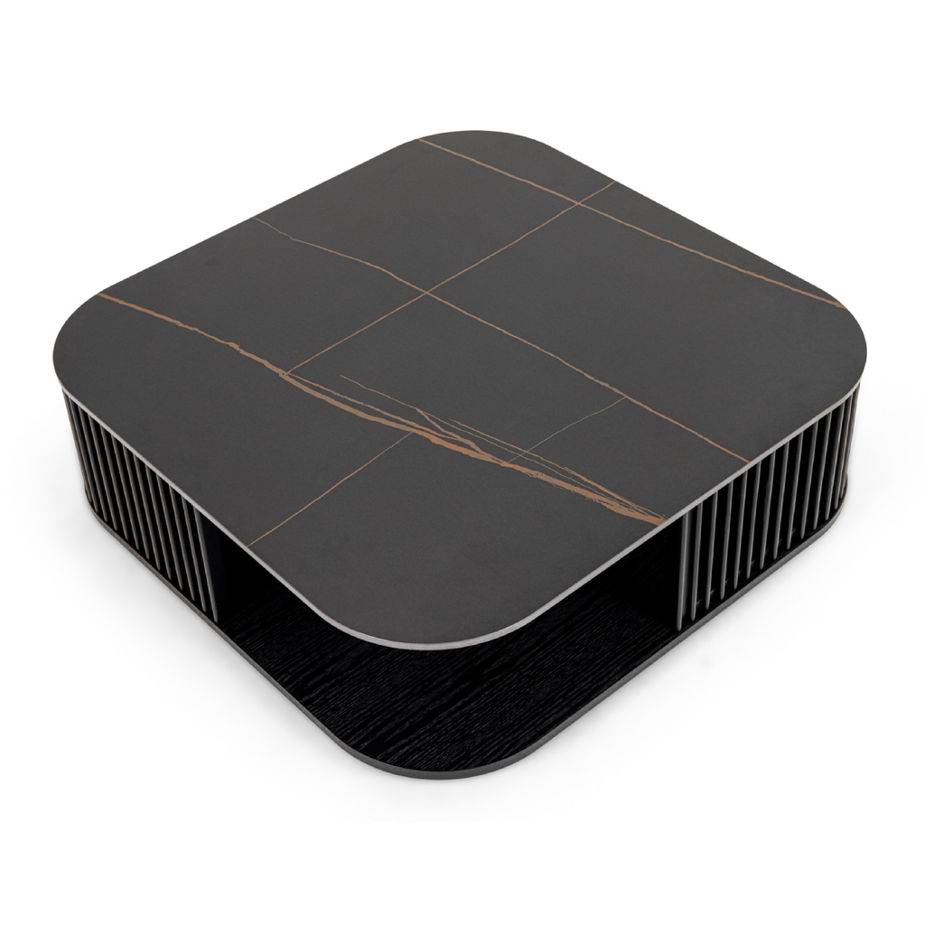 Chip - Modern Black Ceramic + Black Ash Square Coffee Table
