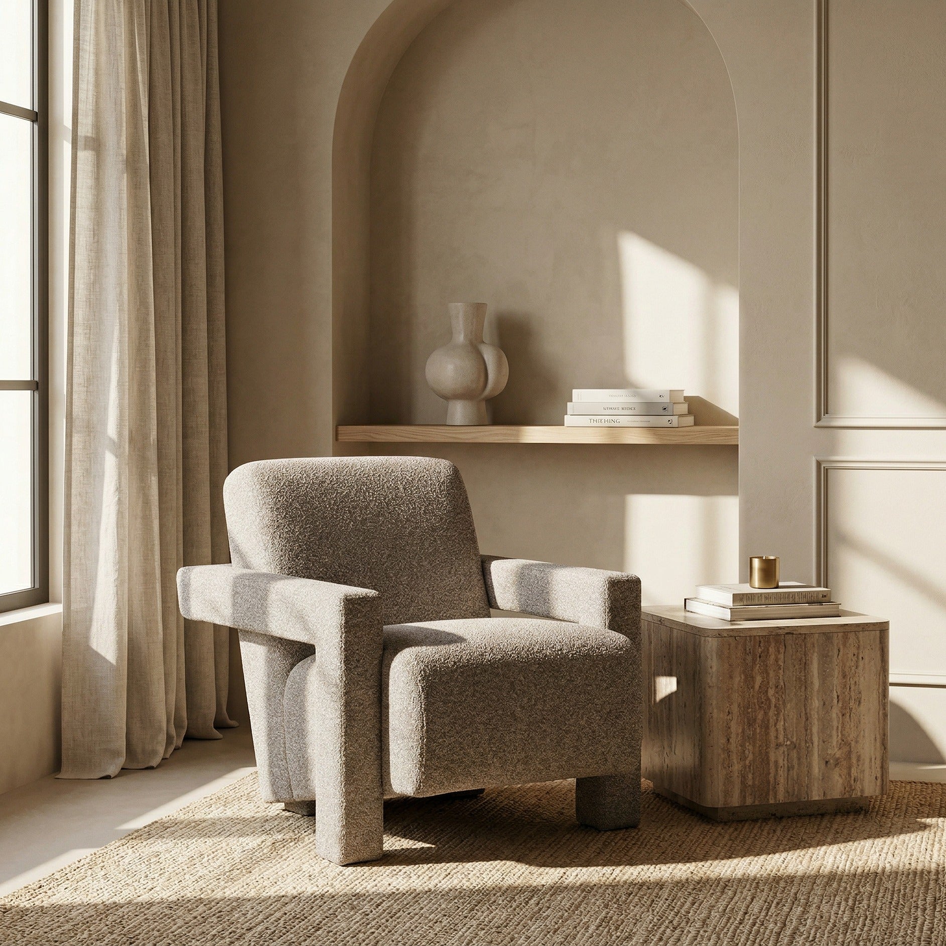 Wylie - Modern Light Grey - Beige Fabric Accent Chair