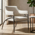 Ector - Modern Off-White Fabric + Forged Metal Accent Chair