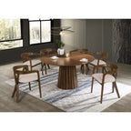 Weiss - Mid-Century Modern Walnut Round Dining Table + 6 Chair Set