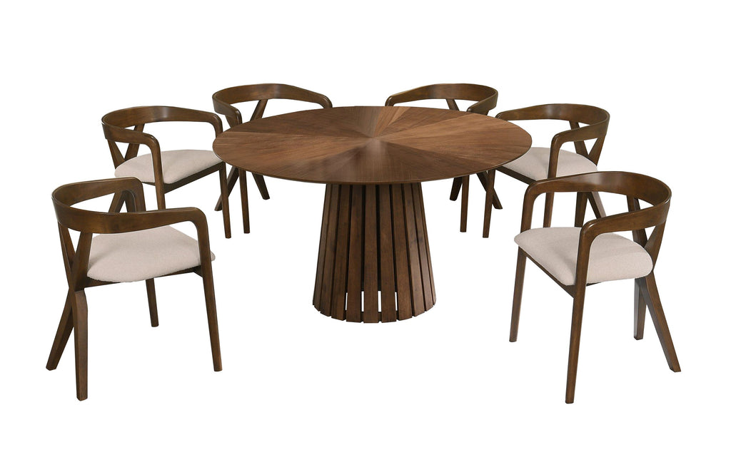 Weiss - Mid-Century Modern Walnut Round Dining Table + 6 Chair Set