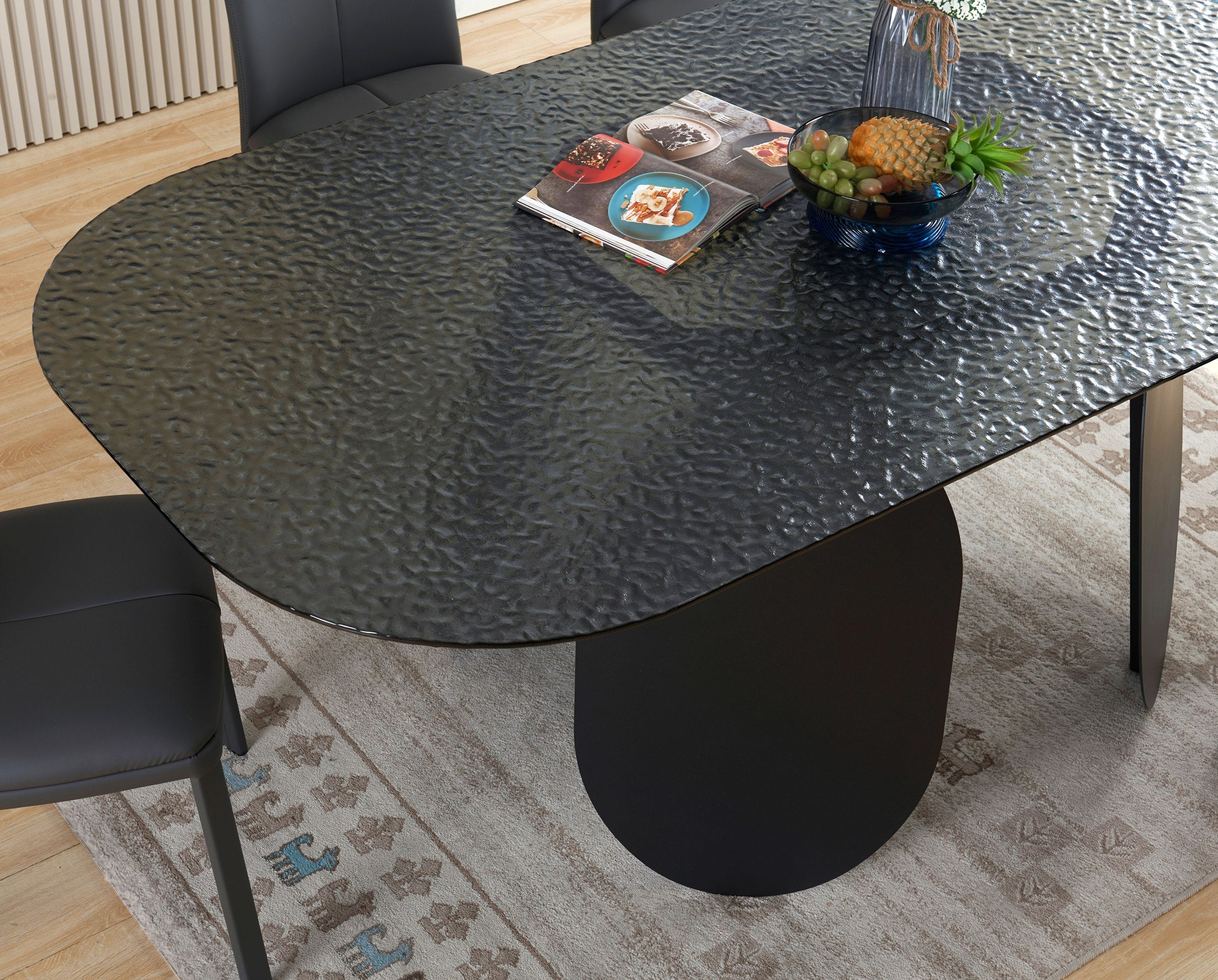Maxine - Modern Hammered Grey Glass Rectangular Dining Table