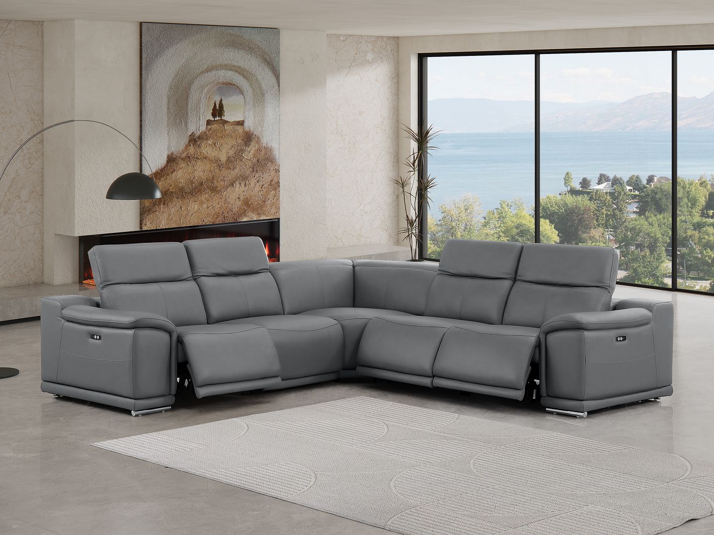 2679 5-Piece L-Shaped Power Reclining Sectional Sofa in Genuine Leather - 3 Recliners