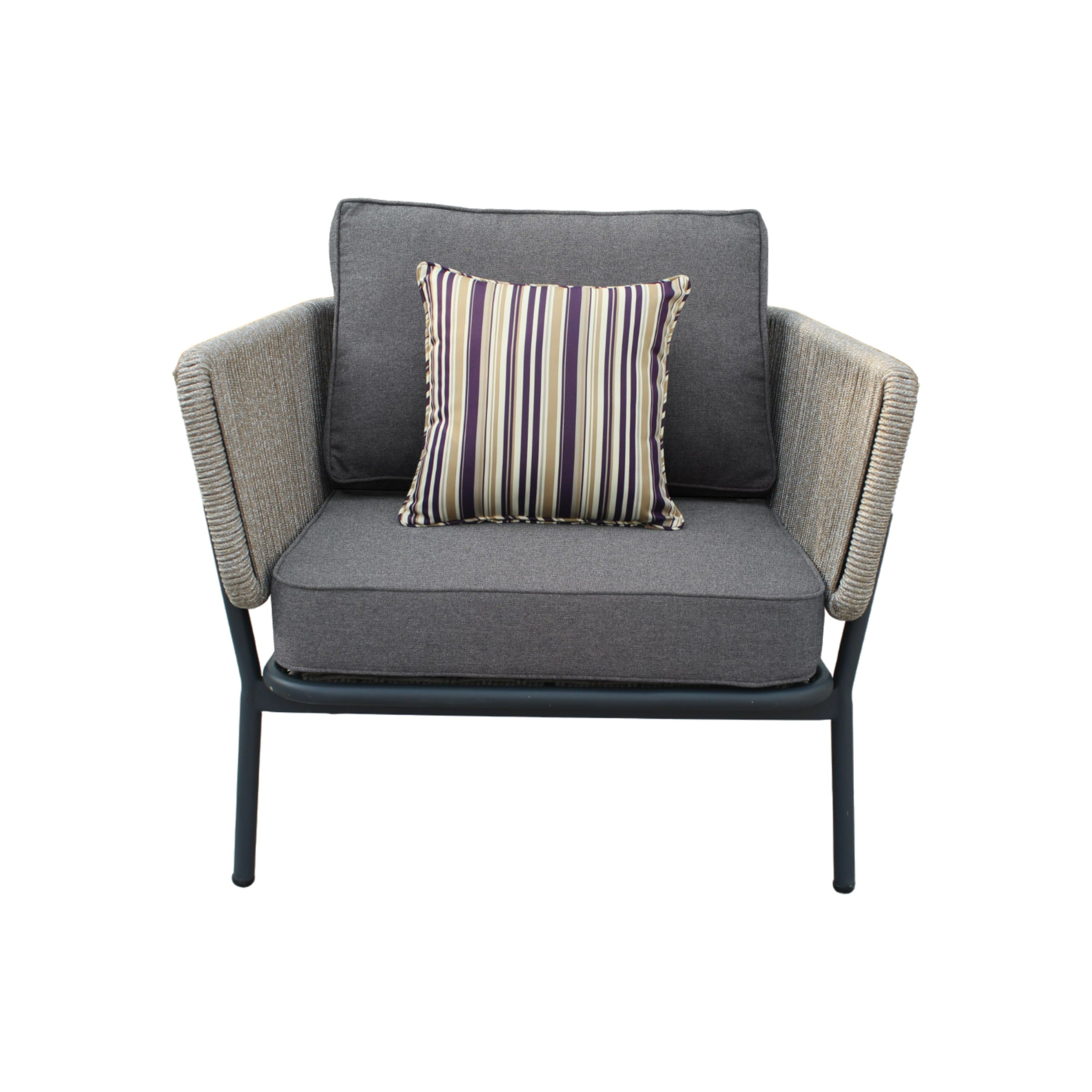 Suntide - Outdoor Grey Fabric + Beige Rattan + Grey Acacia Sofa Set