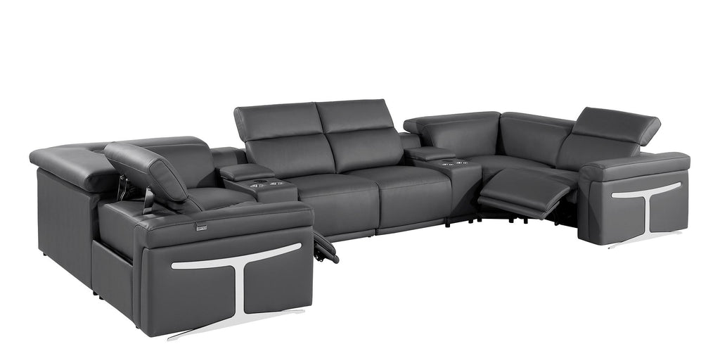 1126 Divanitalia 8-Piece U-Shaped Sectional Sofa in Top Grain Italian Leather with 2 Power Recliners & Power Headrests - Dark Grey - SKU 1126-DK_GREY-8PC-2PWR-U-SECTIONAL-GROUP - view 5