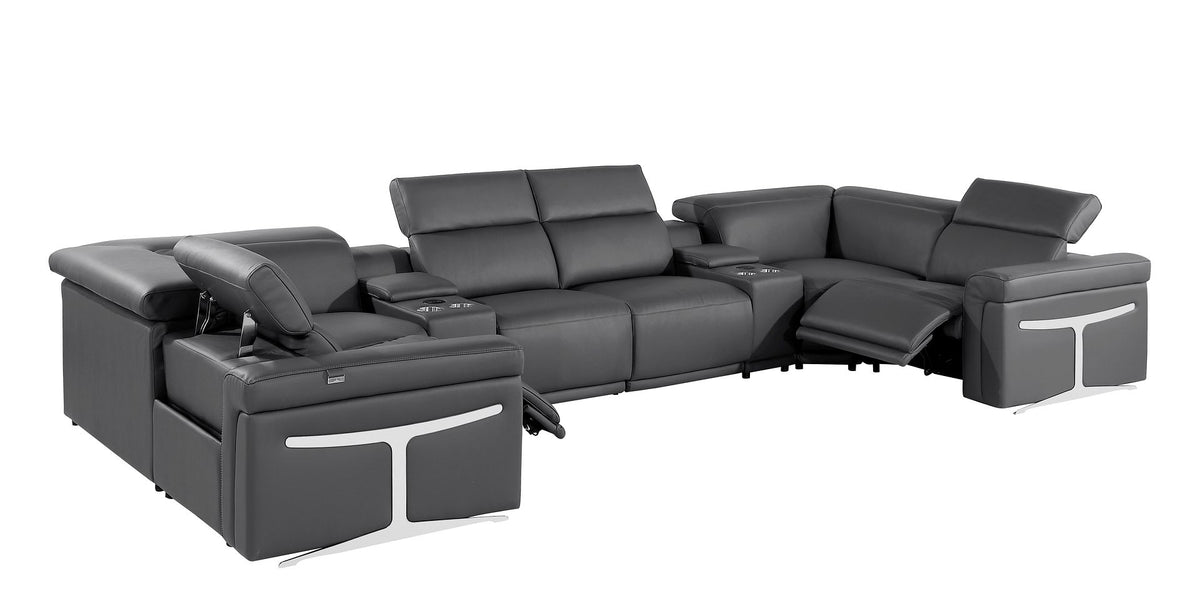1126 Divanitalia 8-Piece U-Shaped Sectional Sofa in Top Grain Italian Leather with 2 Power Recliners & Power Headrests - Dark Grey - SKU 1126-DK_GREY-8PC-2PWR-U-SECTIONAL-GROUP - view 5