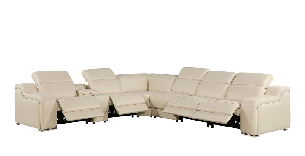 1116 Divanitalia 7-Piece L-Shaped Sectional Sofa in Top Grain Italian Leather with 4 Power Recliners & Power Headrests - Beige - SKU 1116-BEIGE-7PC-4PWR-SECTIONAL - GROUP - view 3