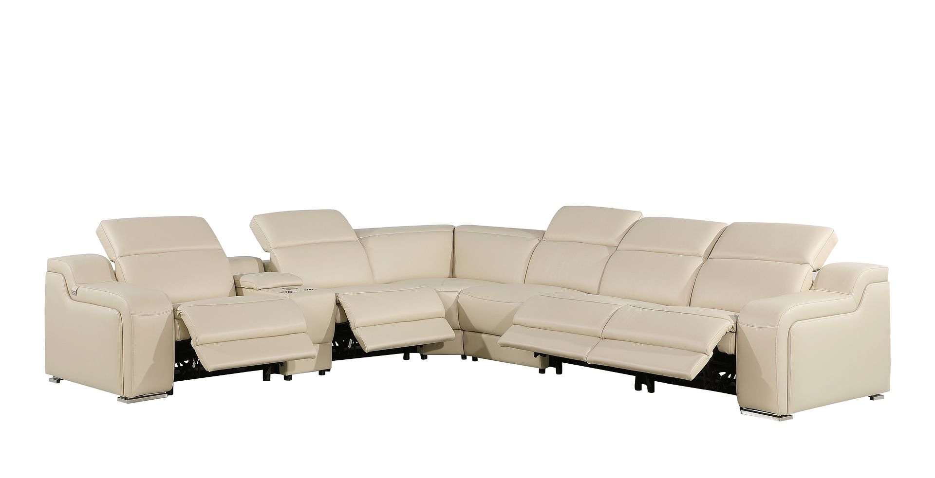 1116 Divanitalia 7-Piece L-Shaped Sectional Sofa in Top Grain Italian Leather with 4 Power Recliners & Power Headrests
