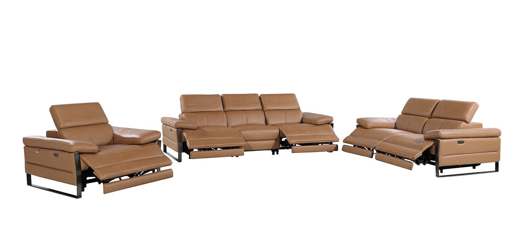 1246 Divanitalia Modular Power Dual Reclining Sofa, Loveseat, and Chair Set with Power Headrests - Top Grain Italian Leather - Cognac - SKU 1246-COGNAC-6.5-HT-3PC - view 4