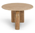 Kellison - Modern Travertine Marble + Wood End Table