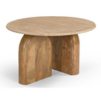 Kellison - Modern Travertine Marble + Wood End Table