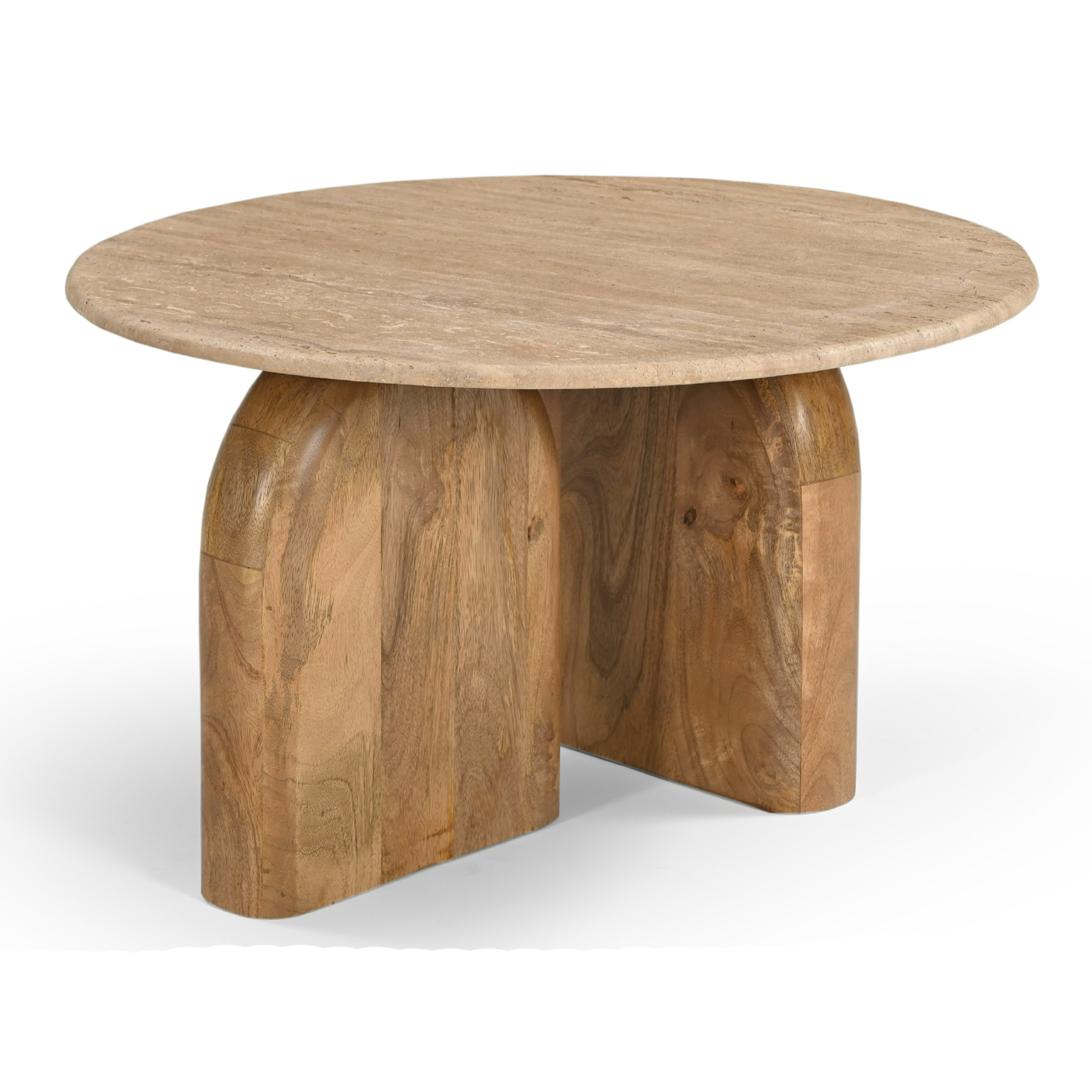 Kellison - Modern Travertine Marble + Wood End Table