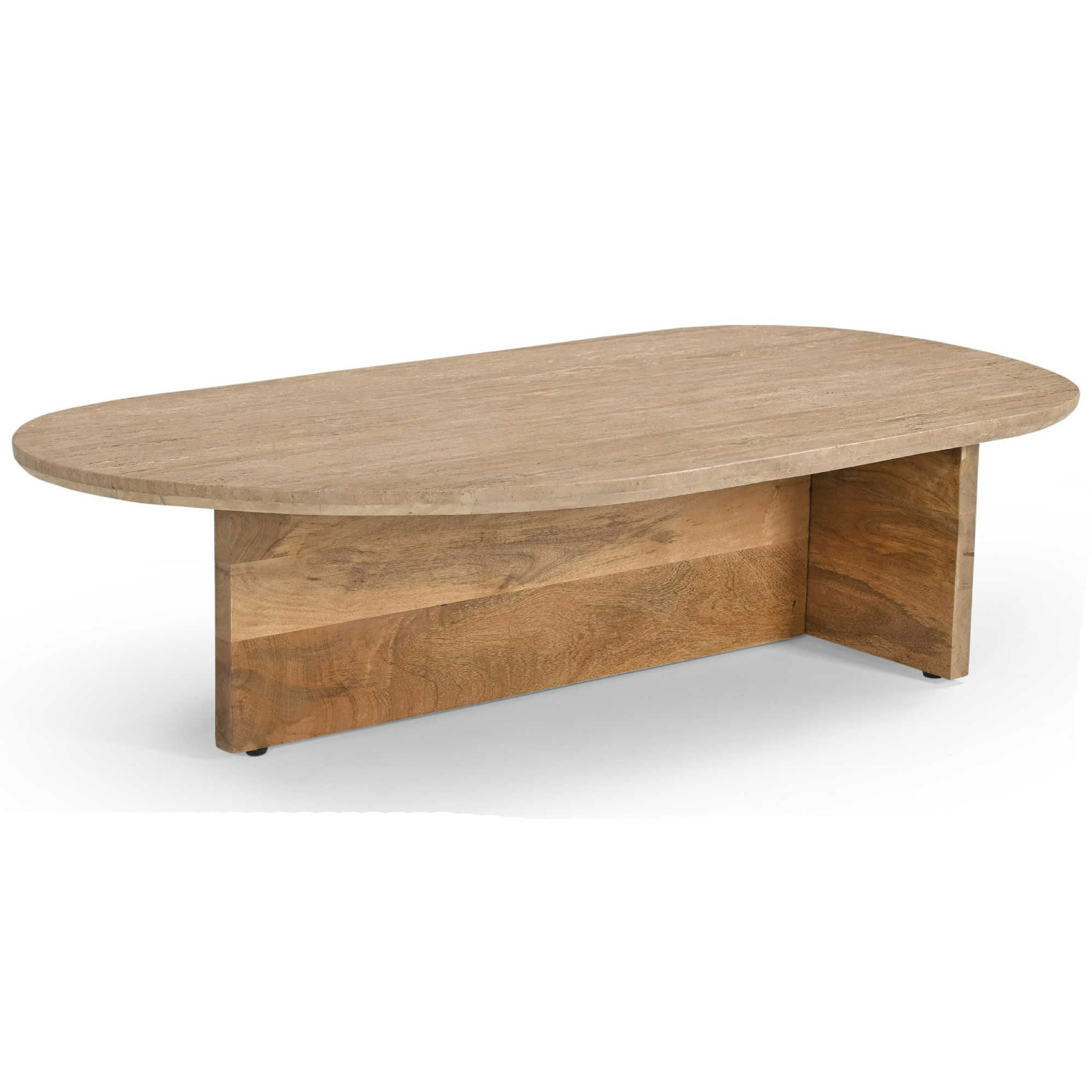 Chisholm - Modern Travertine Marble + Wood Freeform Coffee Table