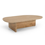 Chisholm - Modern Travertine Marble + Wood Freeform Coffee Table