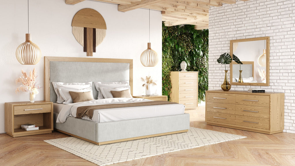 Santa Barbara - Modern Grey Fabric + Natural Bedroom Set - Modern Grey Fabric + Natural Bedroom Set