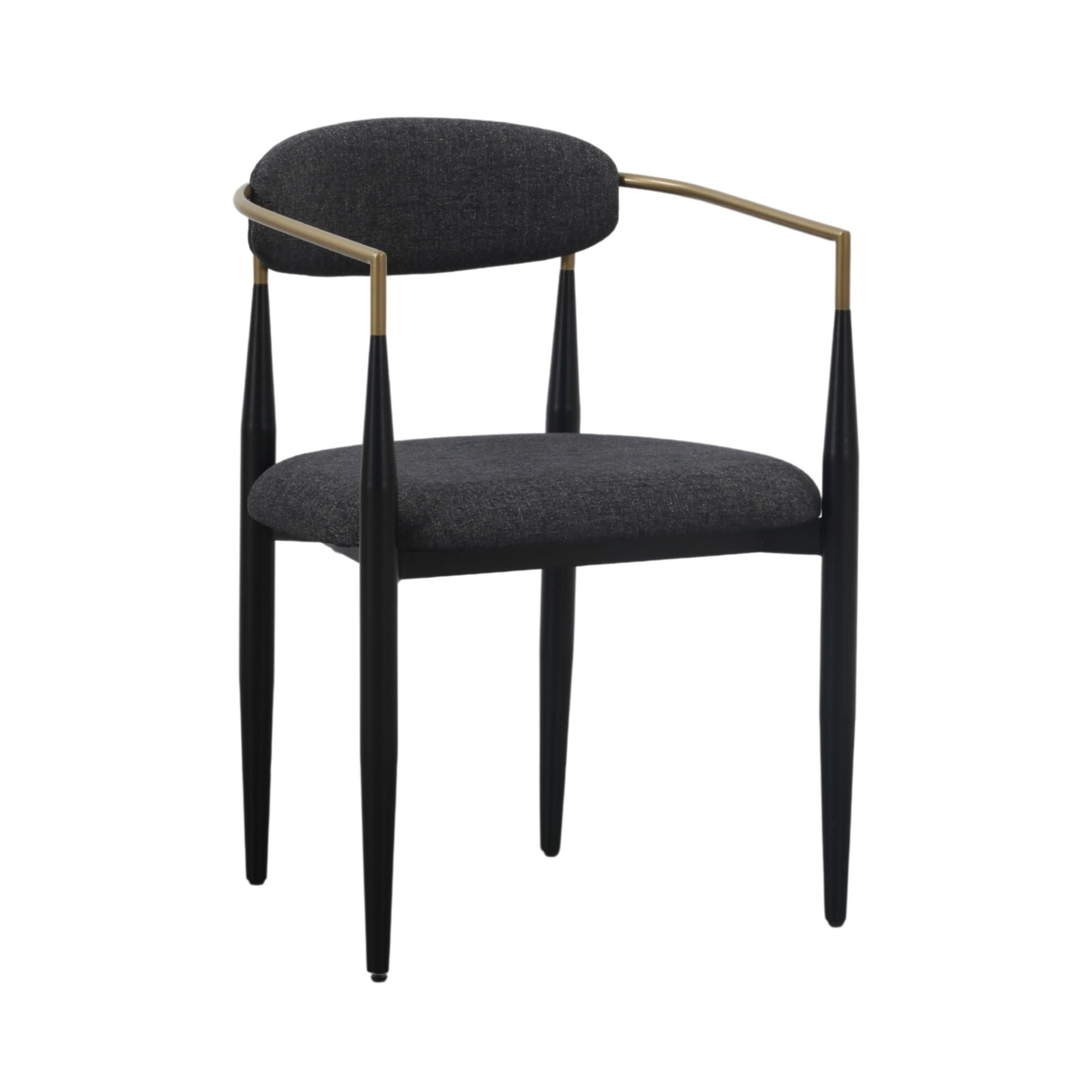 Buchtel - Mid-Century Modern Dark Grey + Gold Arm + Black Dining Chair