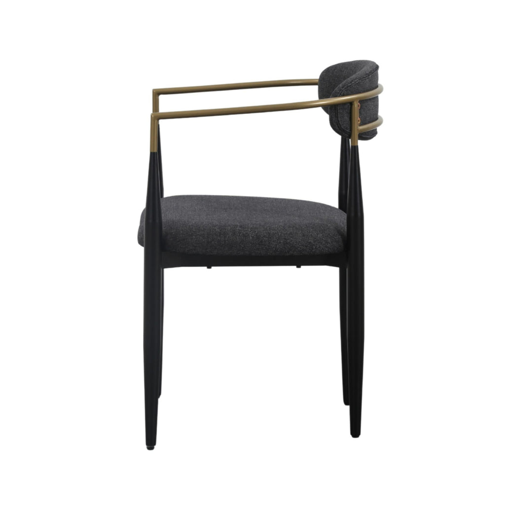 Buchtel - Mid-Century Modern Dark Grey + Gold Arm + Black Dining Chair