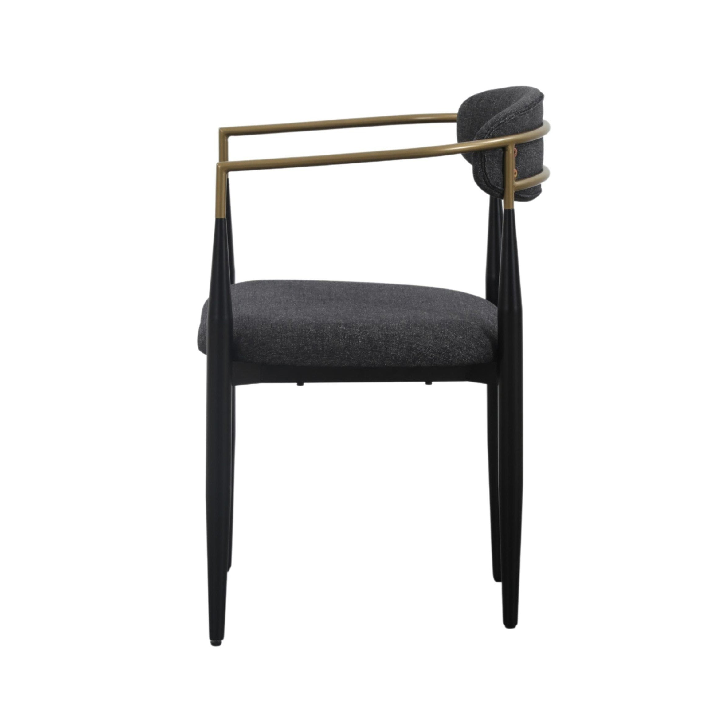 Buchtel - Mid-Century Modern Dark Grey + Gold Arm + Black Dining Chair