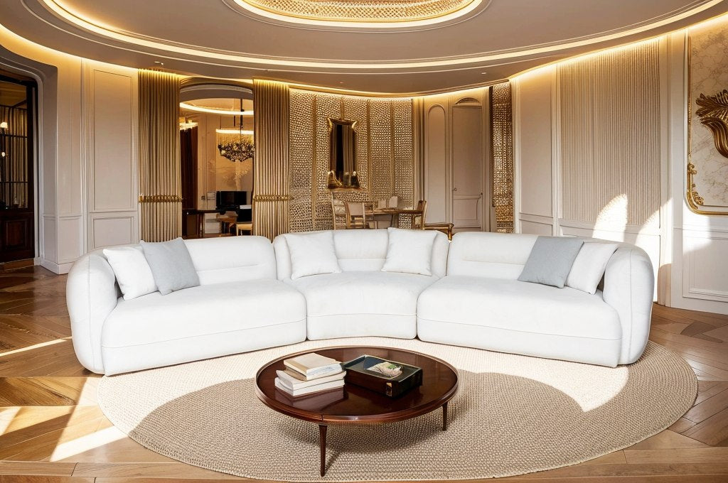 Divani Casa Gypsy - Modern Off-White Fabric Curved Sectional Sofa – Side Angle
