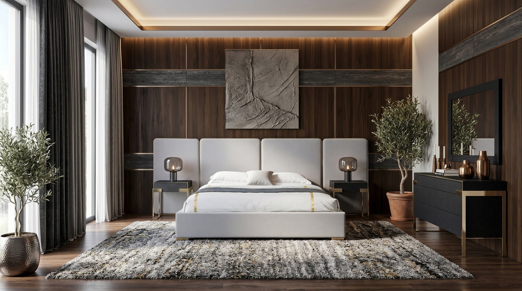 Eastern King Athena - Modern Light Grey Linen + Gold Bed - Modern Light Grey Linen + Gold Bed