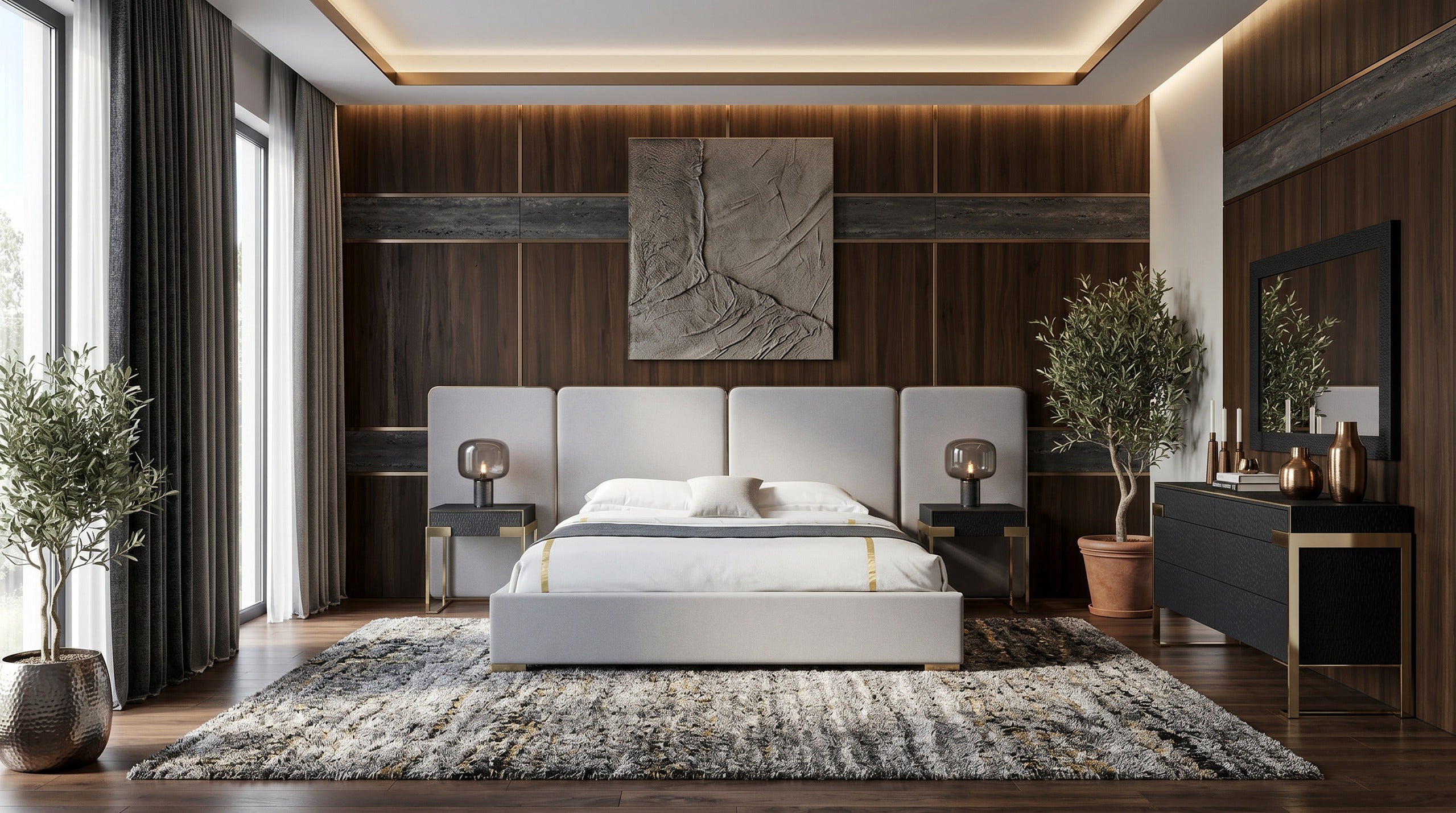 Eastern King Athena - Modern Light Grey Linen + Gold Bed - Modern Light Grey Linen + Gold Bed