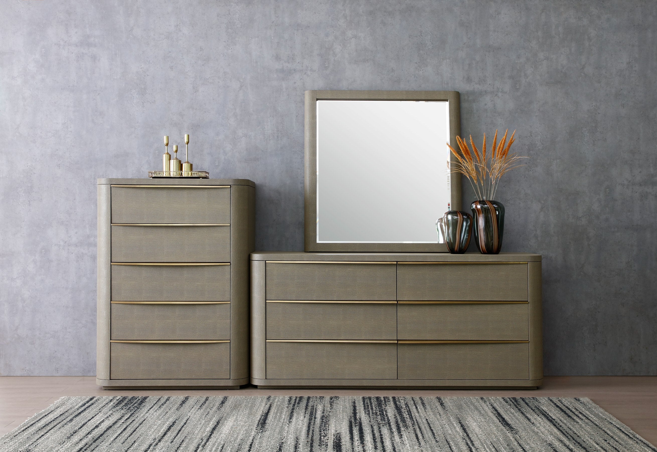 Lois - Modern Beige Shagreen Mirror