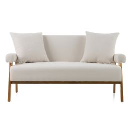 Cynthia - Modern White Fabric + Wood Loveseat