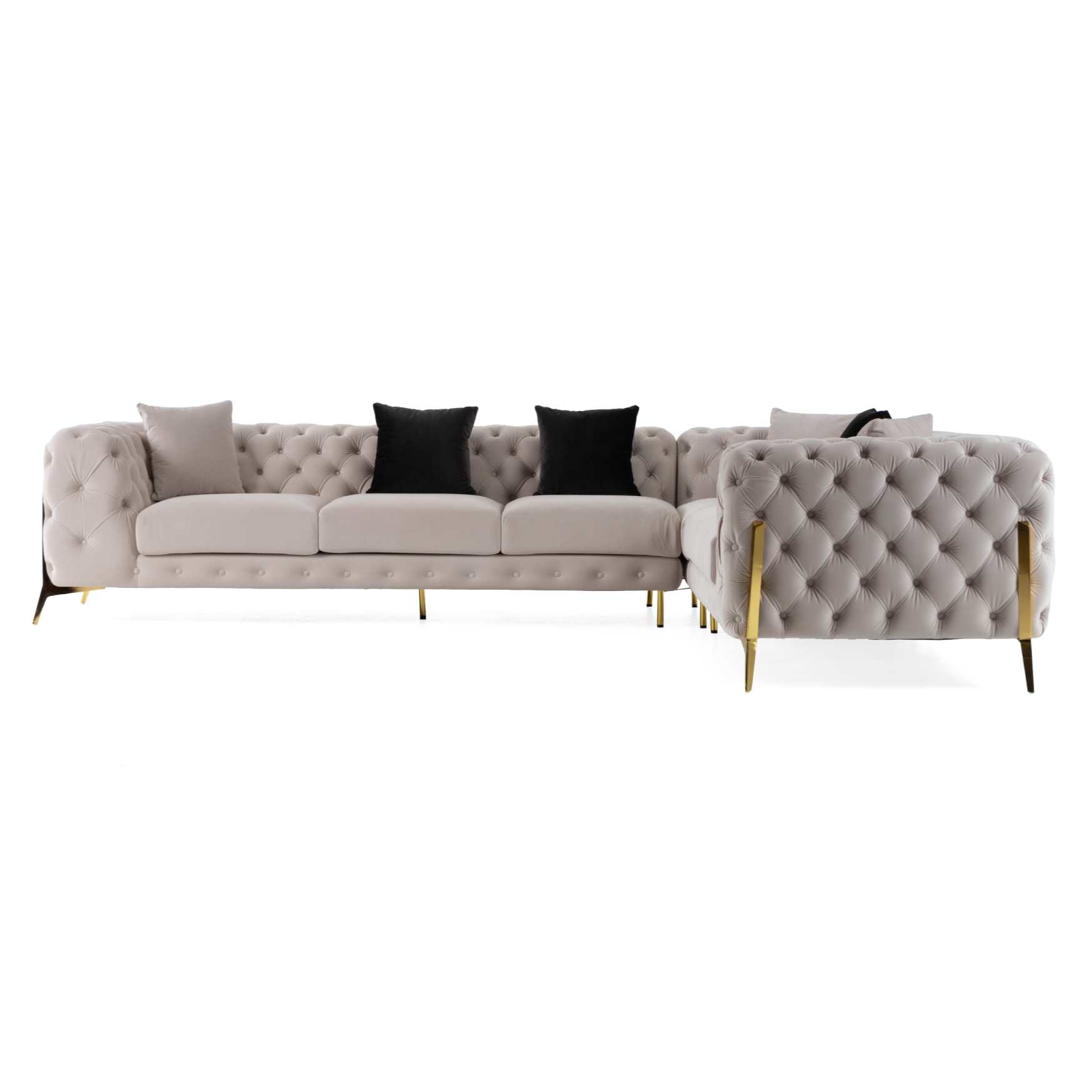 Clarice - Transitional Light Beige Velvet Sectional Sofa