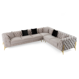 Clarice - Transitional Light Beige Velvet Sectional Sofa