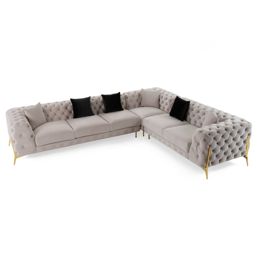 Clarice - Transitional Light Beige Velvet Sectional Sofa