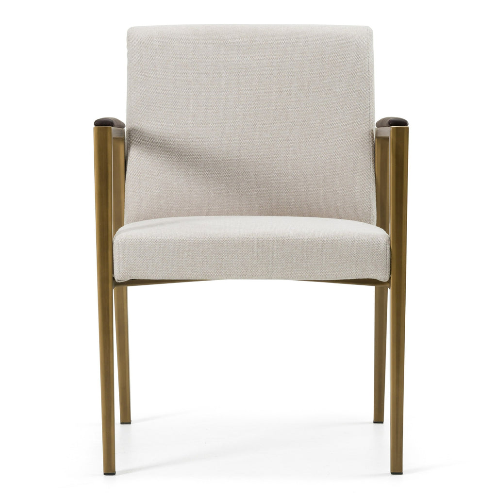 Sanders - Modern Off-White Fabric + Brass Dining Chair