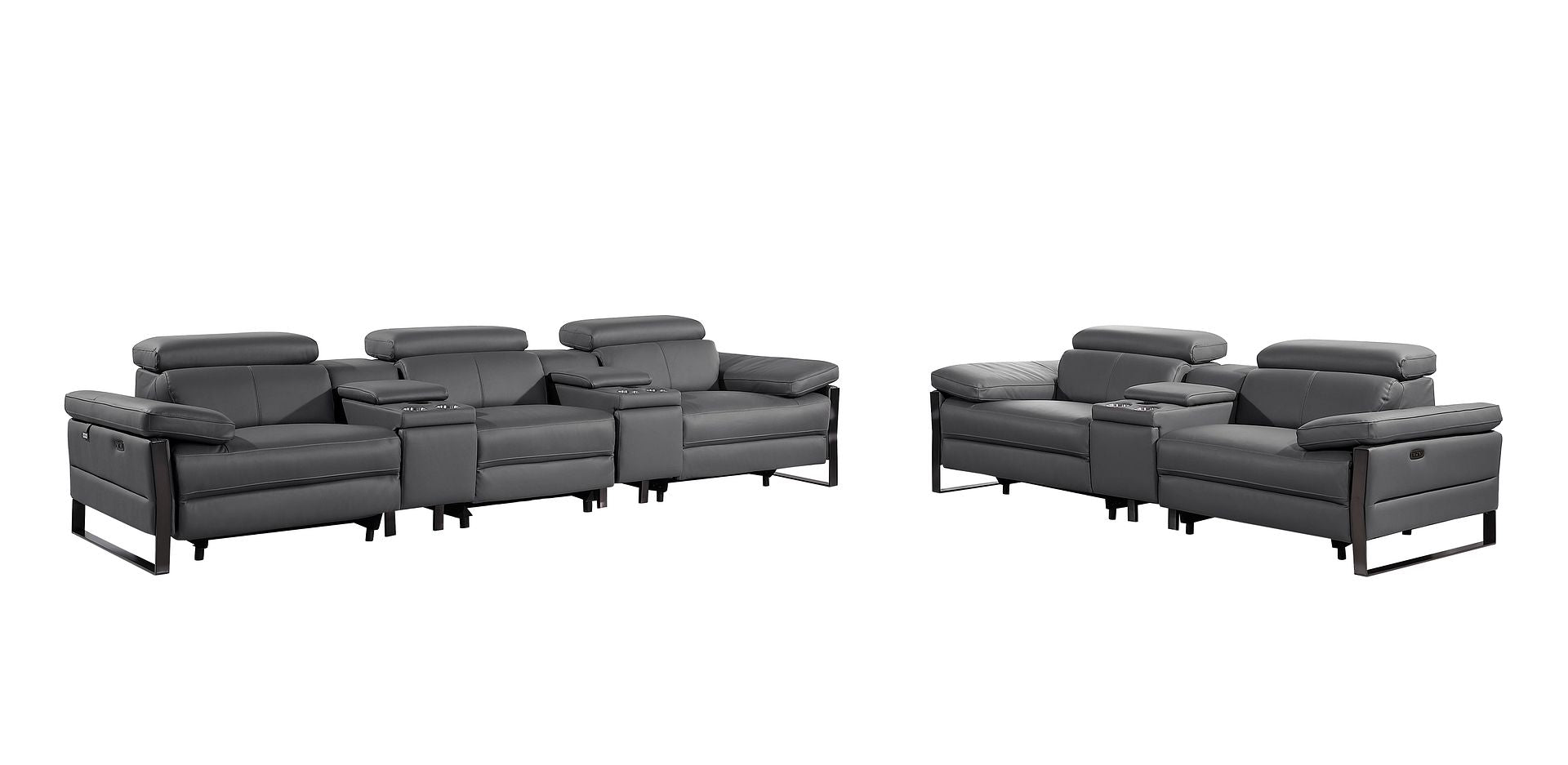 1246 Divanitalia Modular Power Reclining Dual Console Sofa and Console Loveseat Set with Power Headrests - Top Grain Italian Leather - Dark Grey - SKU 1246-DK-GREY-8.5-HT-2PC - view 3