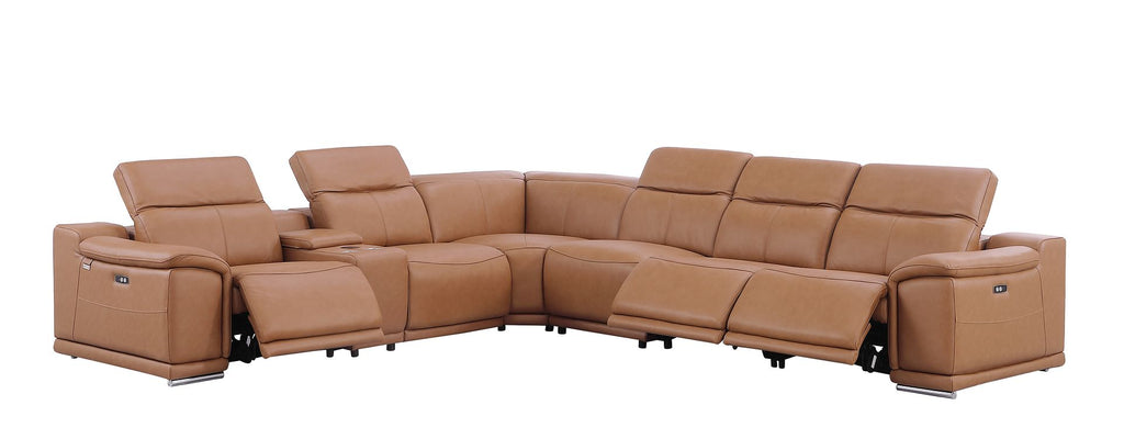 9762 Divanitalia 7-Piece L-Shaped Top Grain Italian Leather Sectional Sofa with 3 Power Recliners