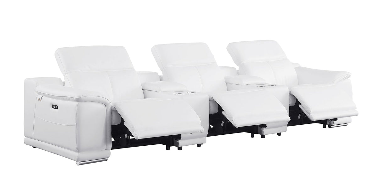 9762 Divanitalia 5-Piece Modular Power Reclining Sofa and Loveseat Set with 3 Power Recliners in Top Grain Italian Leather - White - SKU 9762-WHITE-5.3-HT - view 5