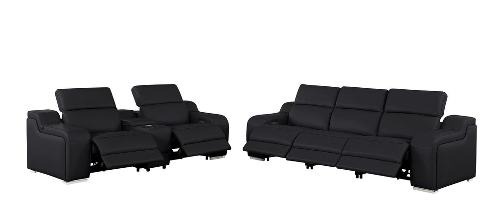 1116 DivanItalia 6-Piece Modular Power Reclining Sofa and Console Loveseat Set in Top Grain Italian Leather with 5 Power Recliners & Power Headrests - Black - SKU 1116-BLACK-6.5-HT - view 4
