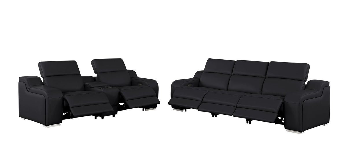 1116 DivanItalia 6-Piece Modular Power Reclining Sofa and Console Loveseat Set in Top Grain Italian Leather with 5 Power Recliners & Power Headrests - Black - SKU 1116-BLACK-6.5-HT - view 4