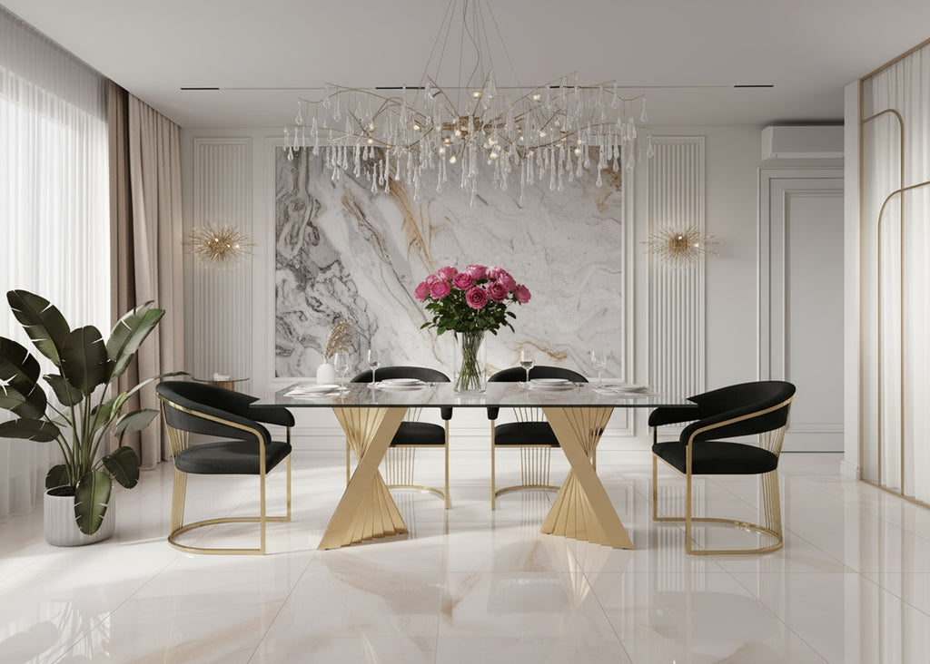 Linda - Modern Black Velvet and Gold Dining Chair