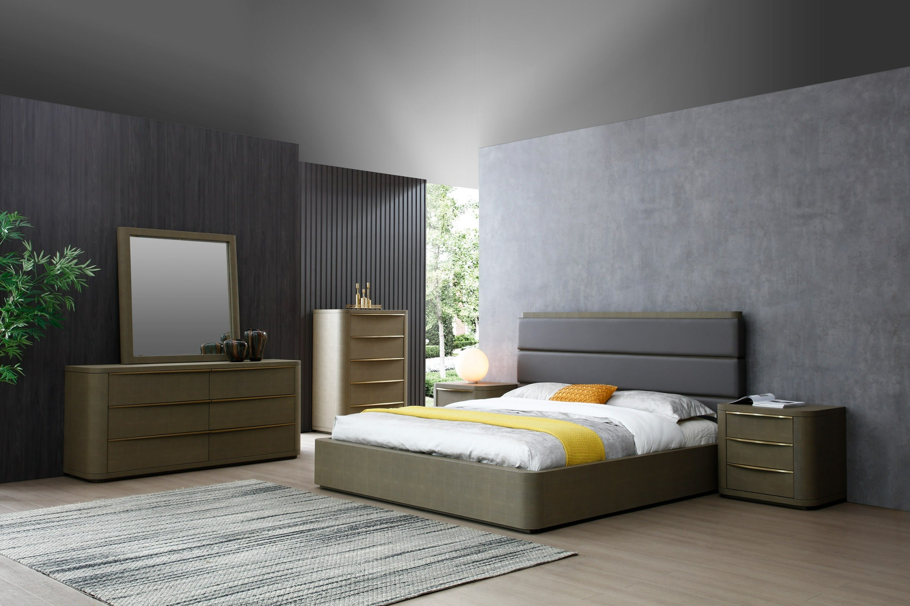 Lois - Modern Beige Shagreen + Brass Dresser
