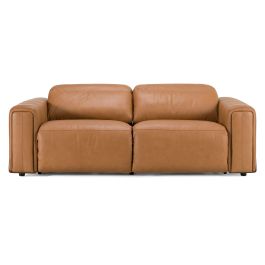 Sandstone - Modern Brown Leather Sofa with 2 Electric Recliners