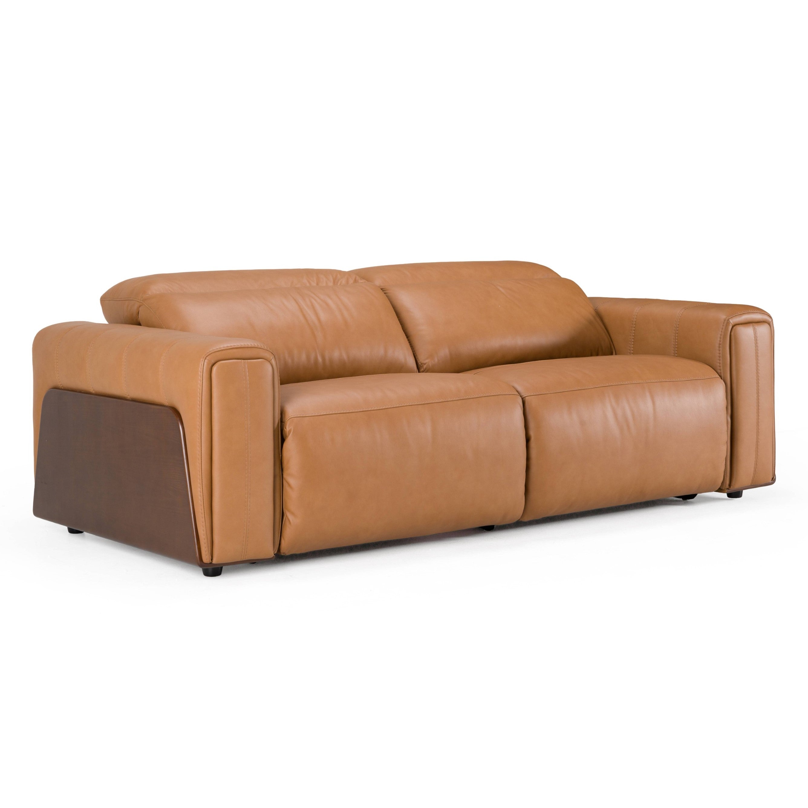 Sandstone - Modern Brown Leather Sofa with 2 Electric Recliners