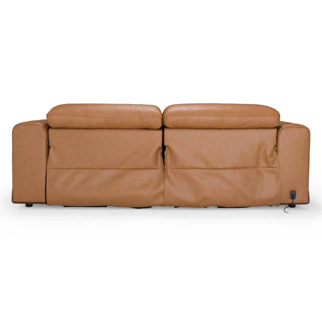Sandstone - Modern Brown Leather Sofa with 2 Electric Recliners